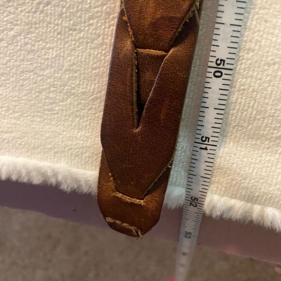 Eddie Bauer Brown Leather Interlocking Belt Solid Brass Buckle Size 42 Vintage - Picture 10 of 10